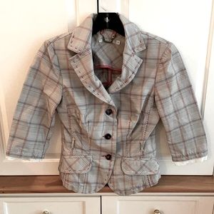 Italian Fitted Plaid Jacket w/Eyelet Trim